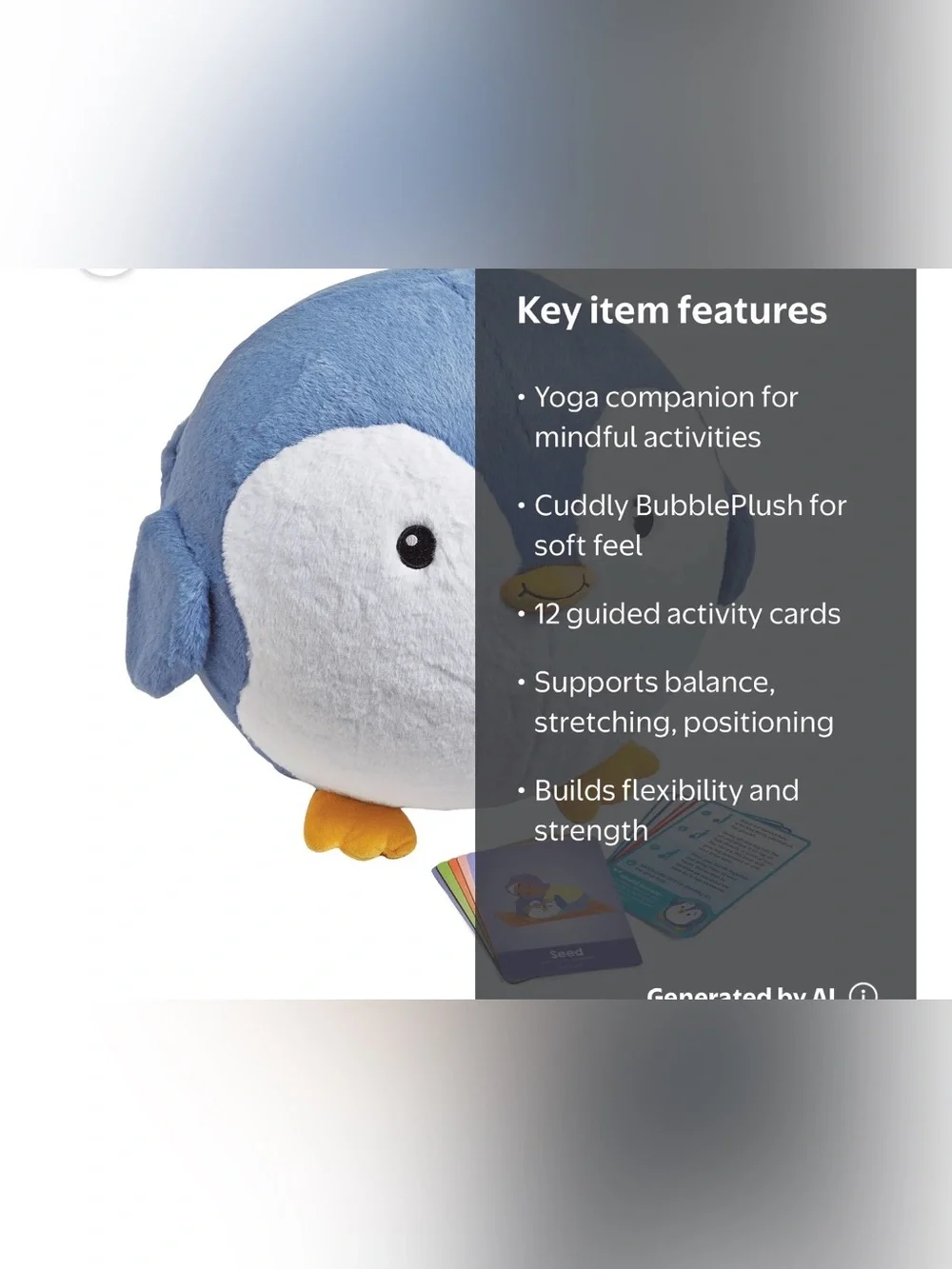 BNWT BubblePlush Yoga Ball Buddy - Blue Penguin Plush for Kids